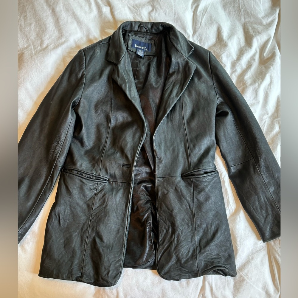 Black Genuine Leather Jacket Denim & Co